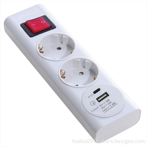 CE Certified 3 Way Electrical Extension Socket Power Strip with 20W PD Charge USB Type C and Switch, Compliant with EU Standard